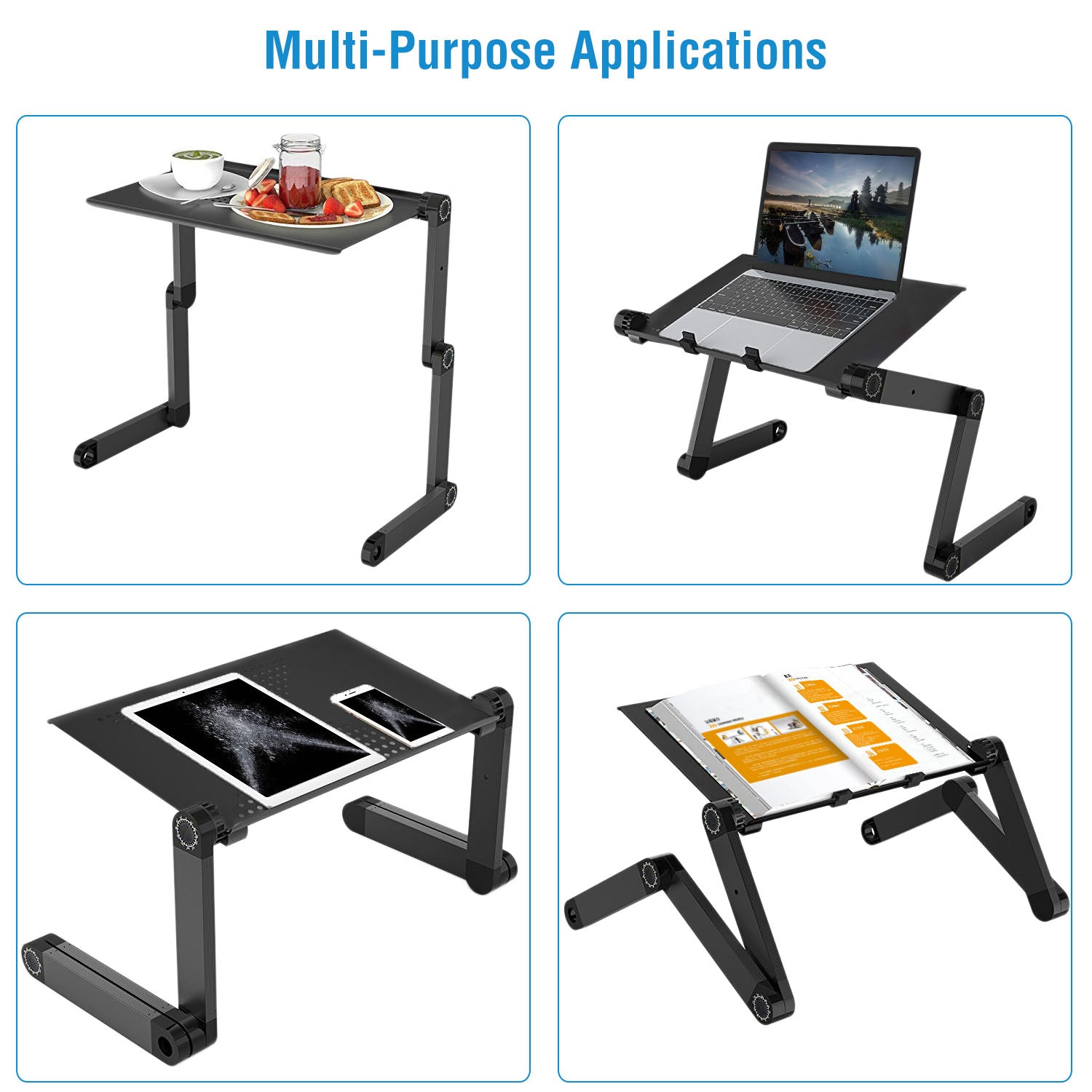Foldable Laptop Table Bed Notebook Desk with Mouse Board Aluminum Alloy Breakfast Snacking Tray for Home Office Travel Use
