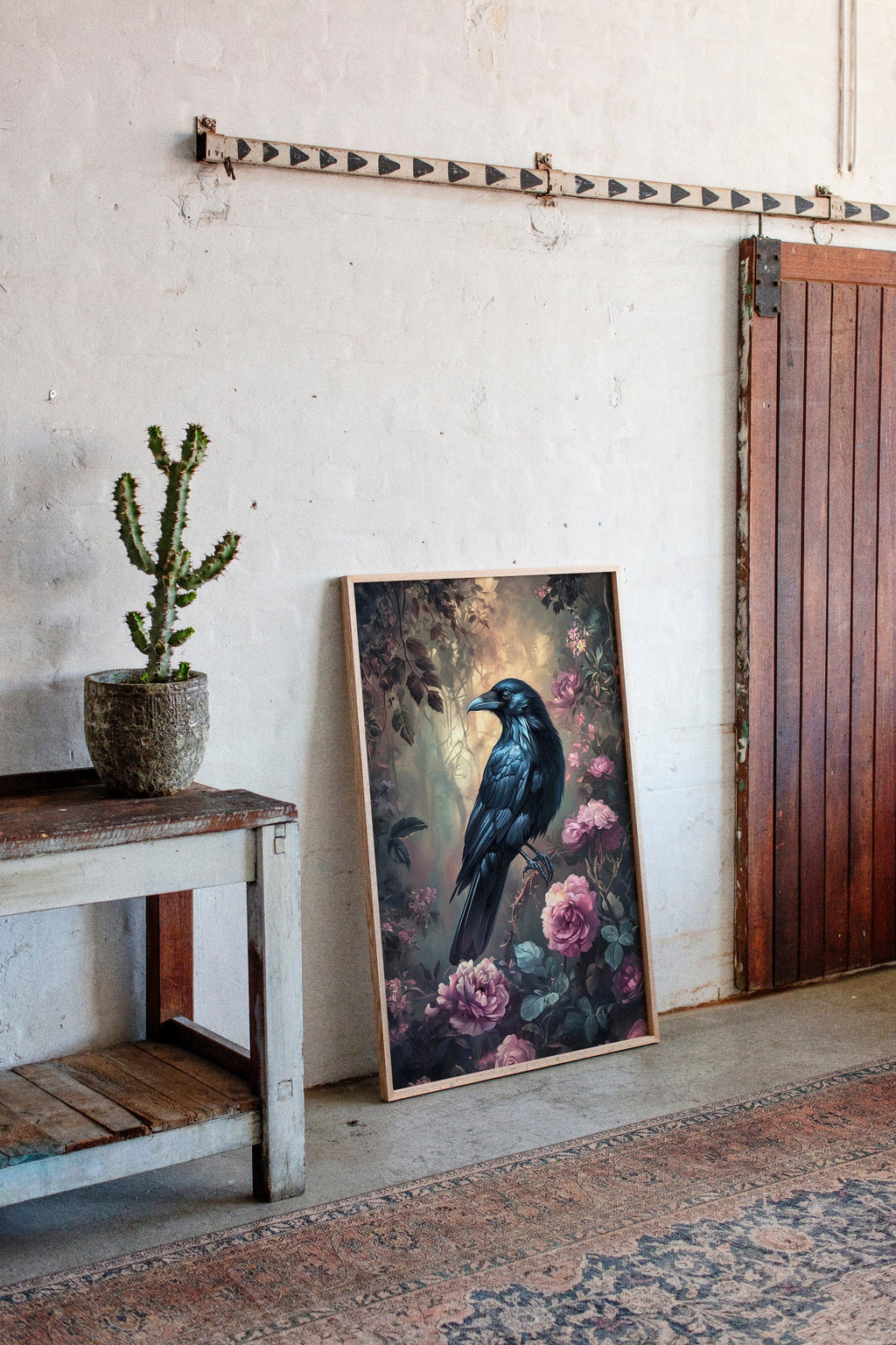 Midnight Raven: Gothic Floral Canvas Wall Art