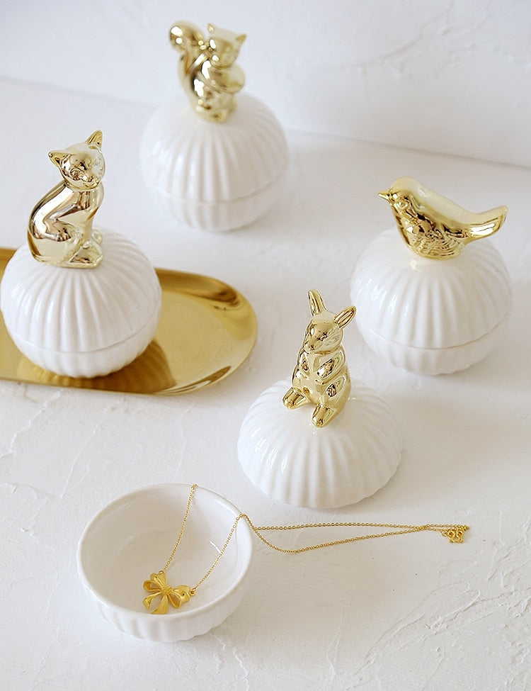 Cute Animal Figurine Jewelry Box & Decorative Jar — 5 Styles