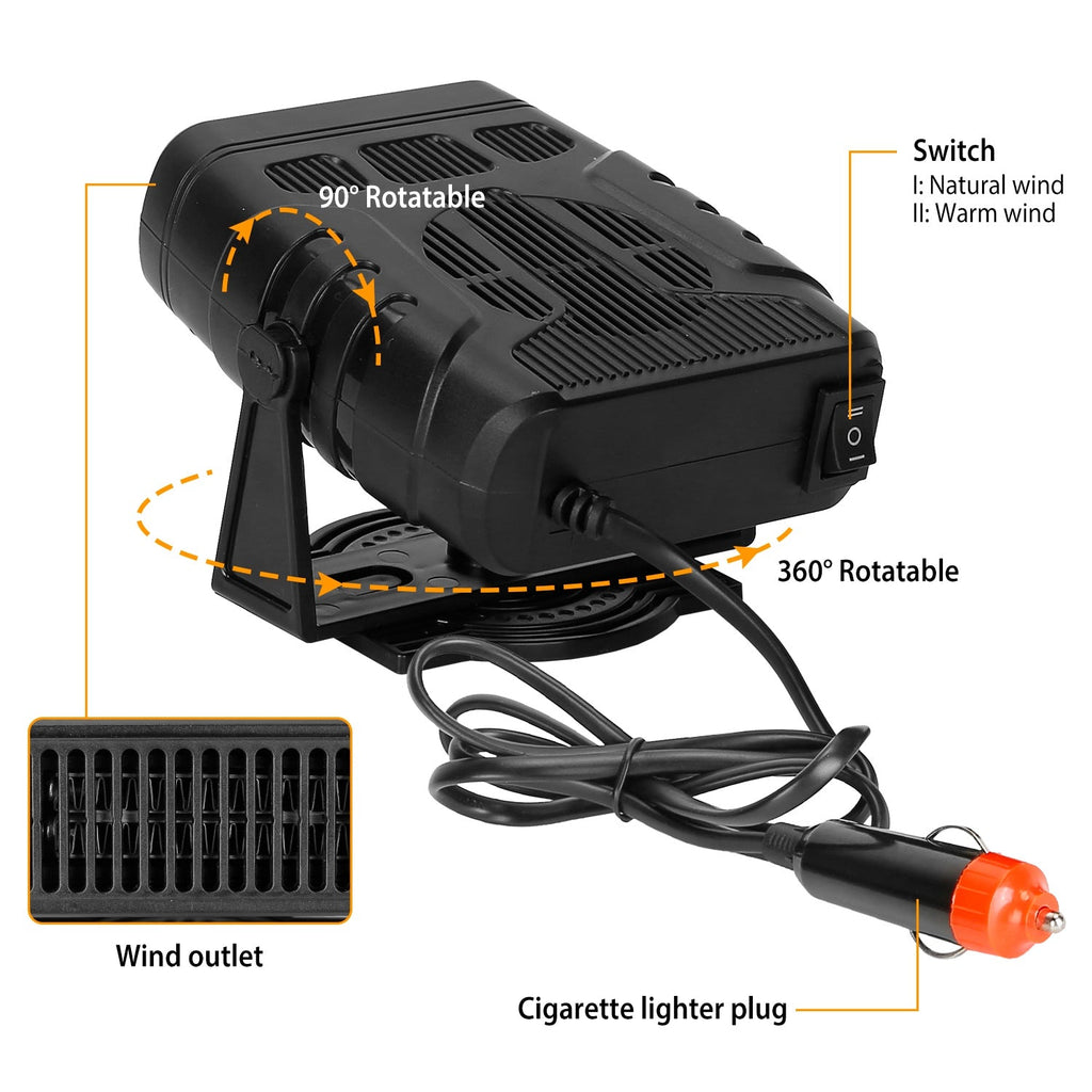 24V 200W Portable Car Heater Fan Defroster Demister