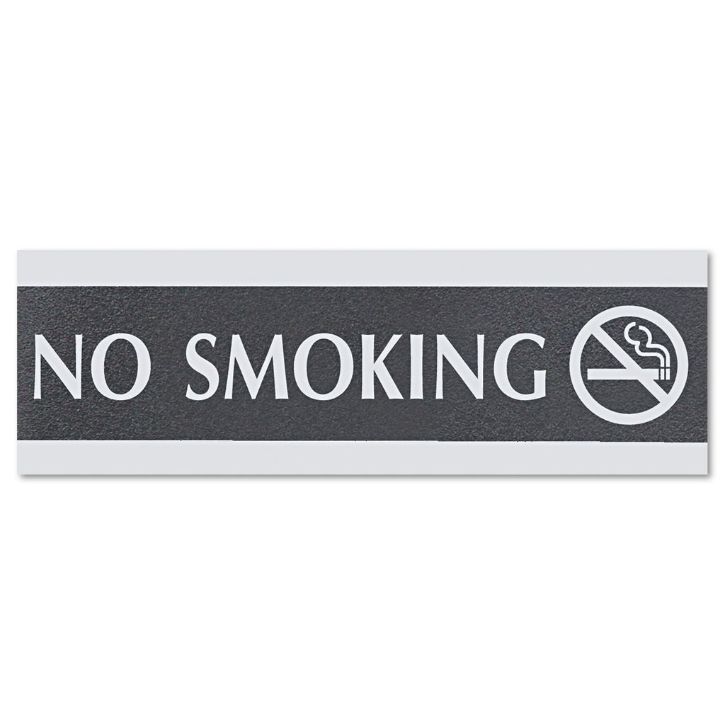 Headline Century Series Office Sign, NO SMOKING, 9 x 3, Black/Silver