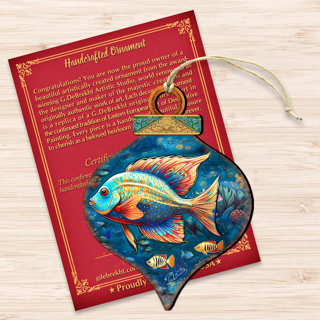 Holiday Coastal Ornaments - Exotic Fish Wooden Ornaments by G. Debrekht Coastal Holiday Decor - 8688179