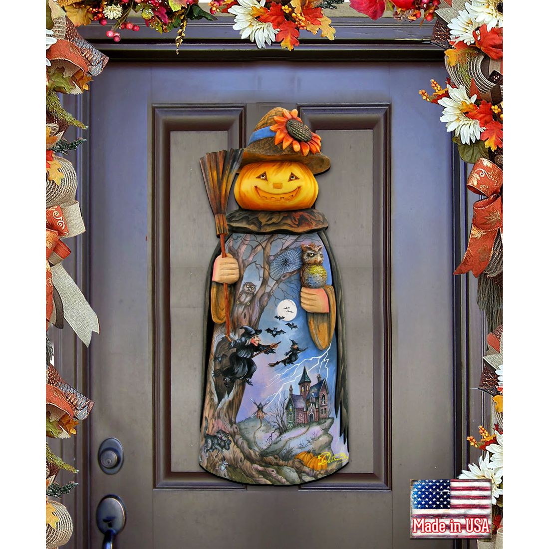 Scarecrow Pumpkin Head Halloween Door Decor by G. DeBrekht - Thanksgiving Halloween Decor - 8114180H