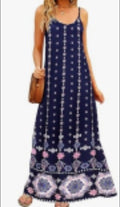 Women’s Boho Floral Maxi Dress – V-Neck Spaghetti Strap Sleeveless