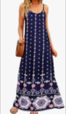 Women’s Boho Floral Maxi Dress – V-Neck Spaghetti Strap Sleeveless