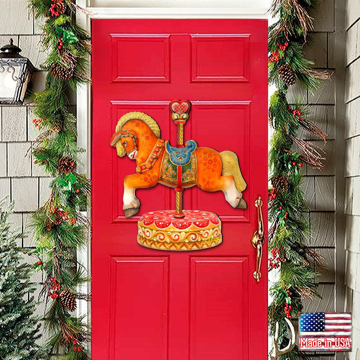 Carousel Horse Christmas Holiday Door Decor by G. DeBrekht - Carousel Holiday Decor - 8114041-1H