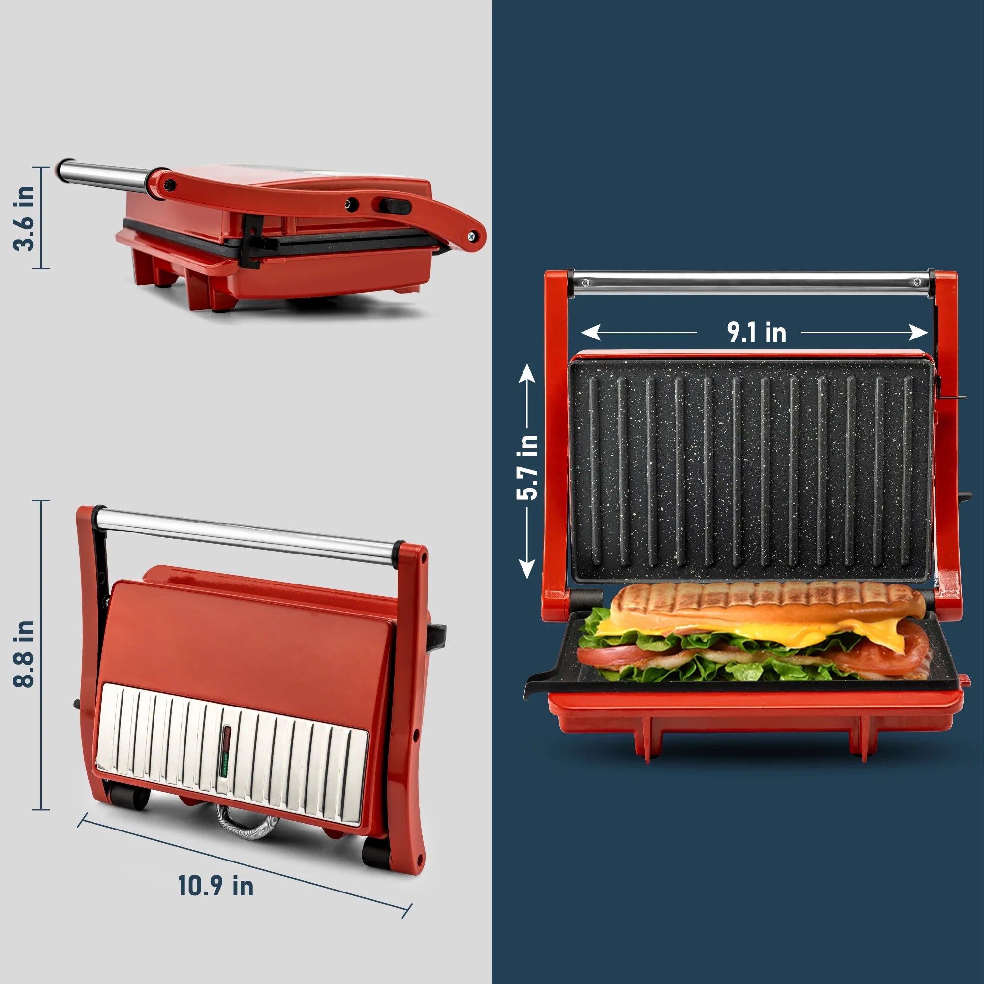 Suslas Cooking 1000W Panini Press Grill Nonstick Plates 2 Slice