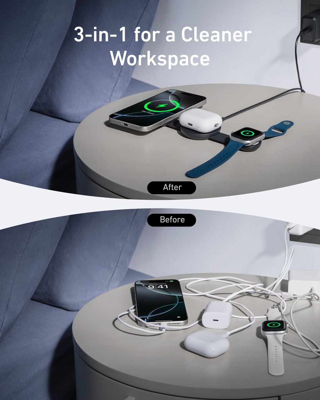 Anker MagGo Wireless Charging Station (3-in-1, Foldable Pad)