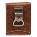 Ariat Embossesd Floral Basketweave - Men's Bi-Fold Money Clip Wallet