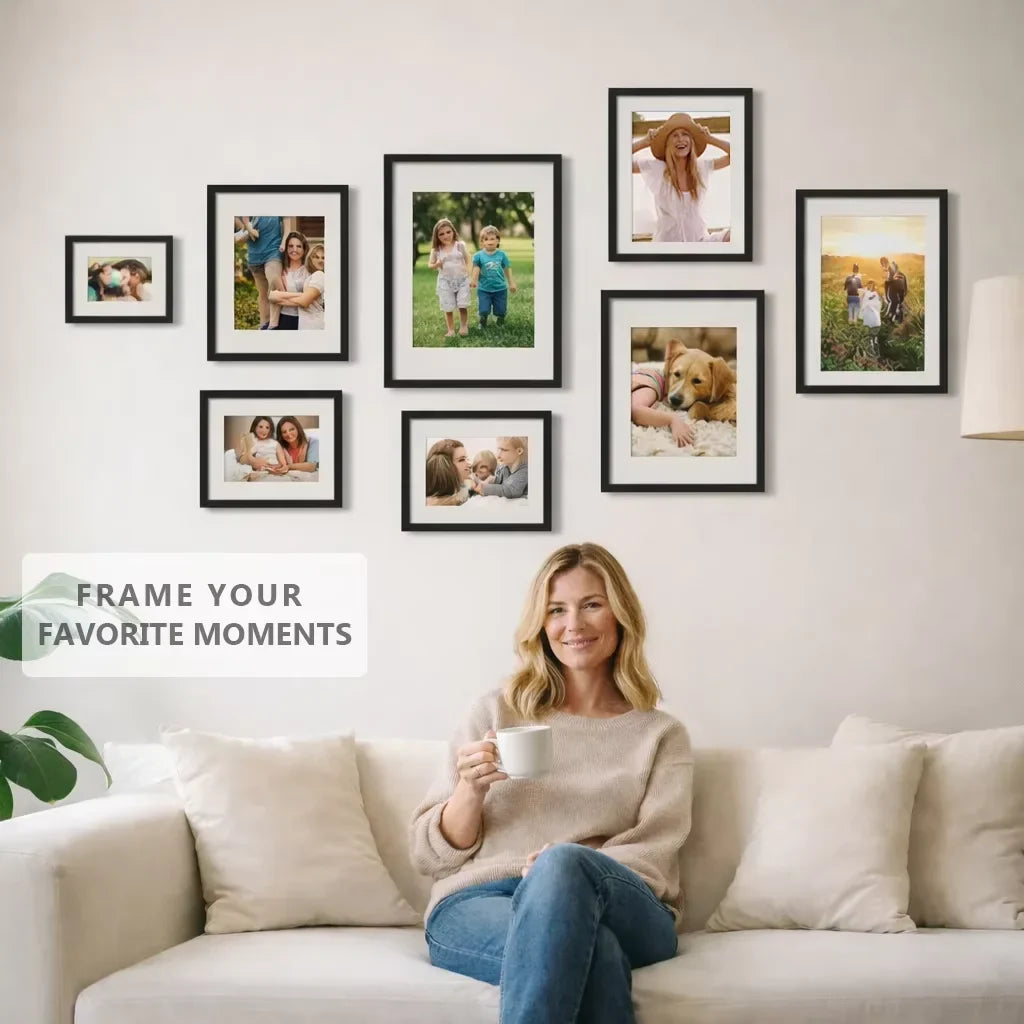 Aluminum Picture Frames Set With Mat For Wall Art Display