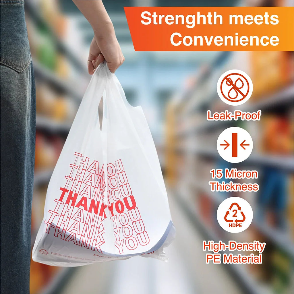 Heavy Duty Thank You T-Shirt Bags HDPE 1000 Count Bulk