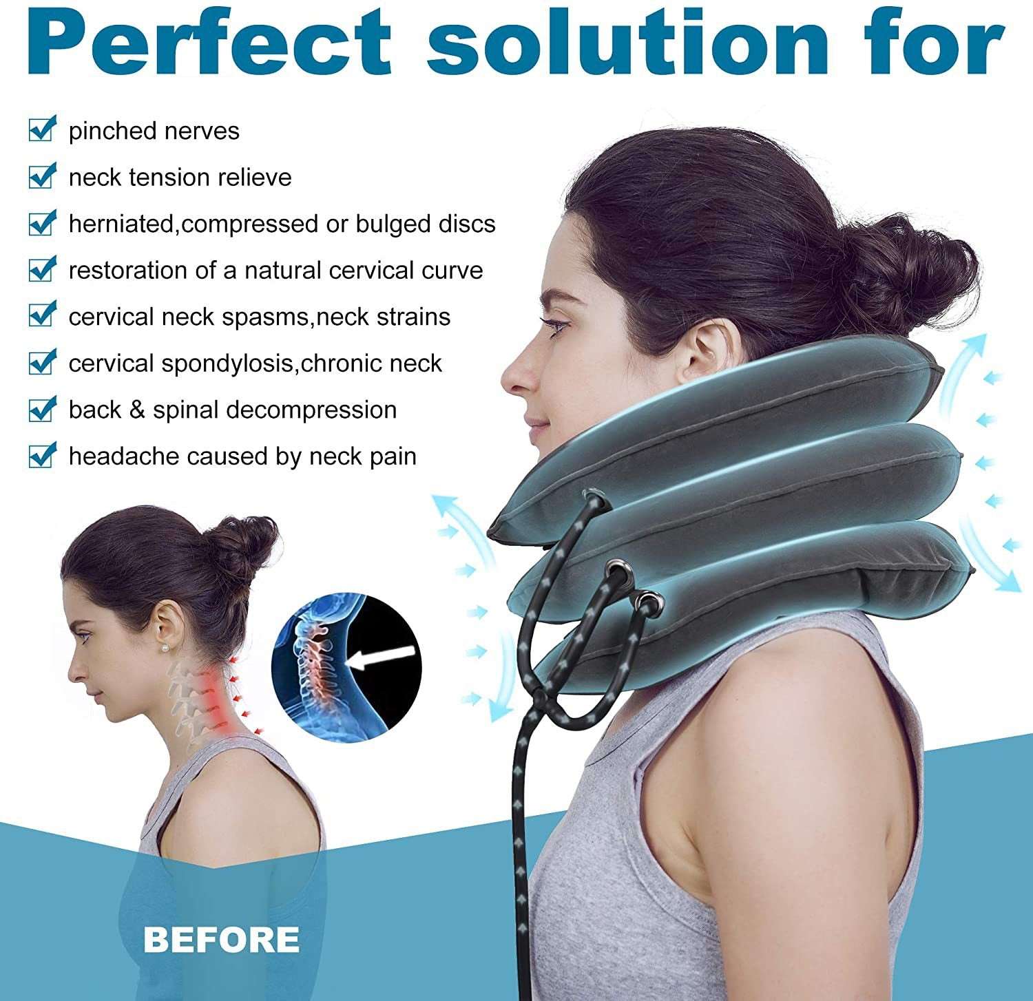 Cervical Traction Device Neck Support Pillow Adjustable Neck Stretcher