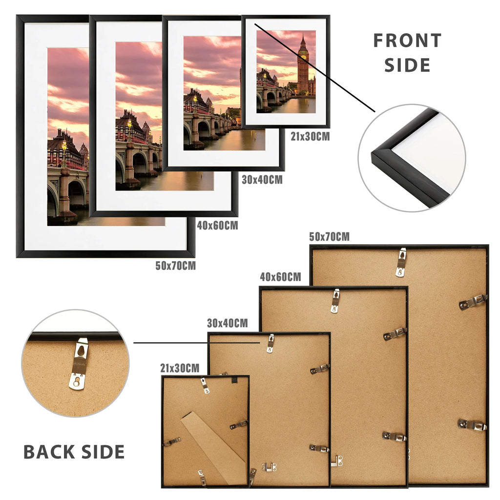 Aluminum Picture Frames Set With Mat For Wall Art Display