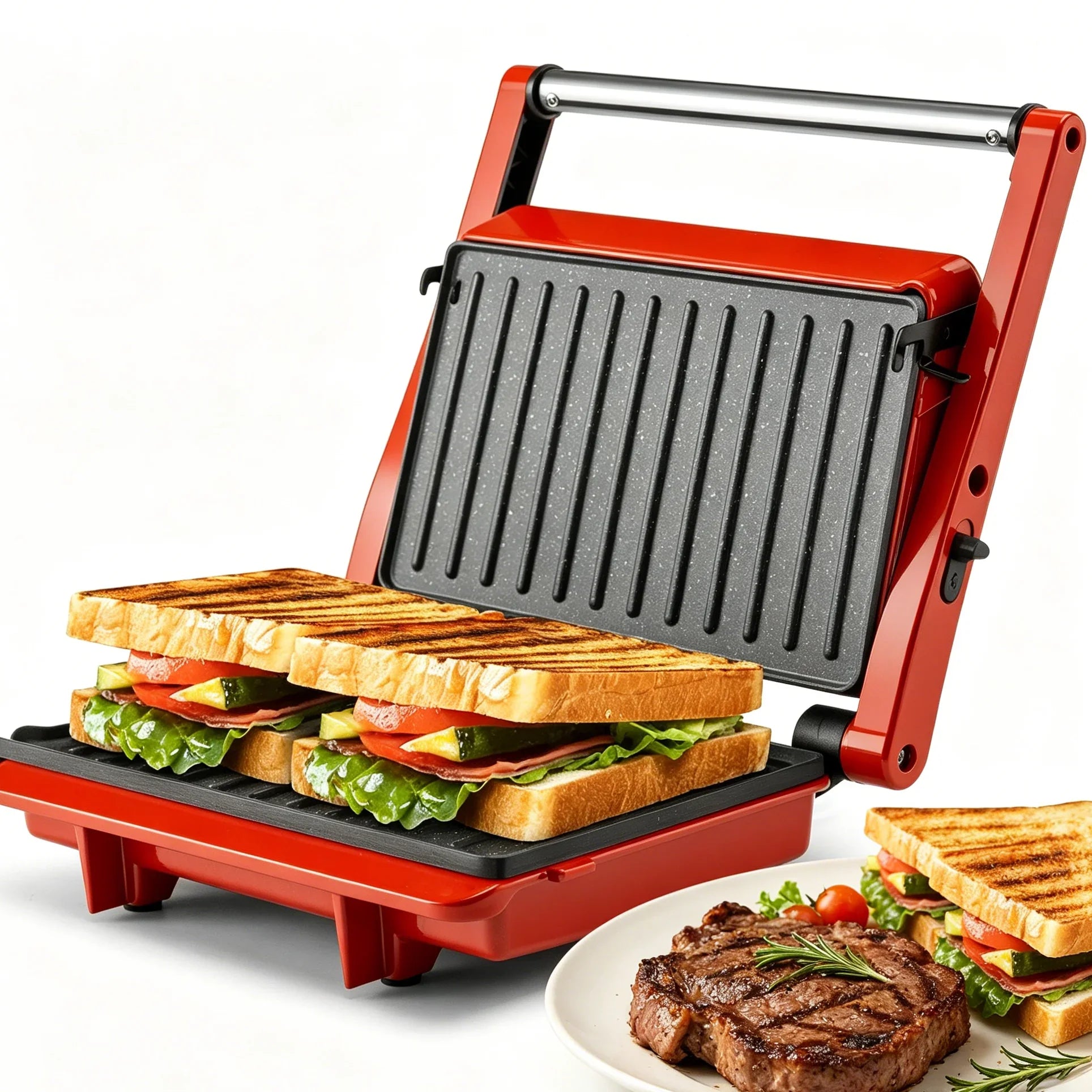 Suslas Cooking 1000W Panini Press Grill Nonstick Plates 2 Slice
