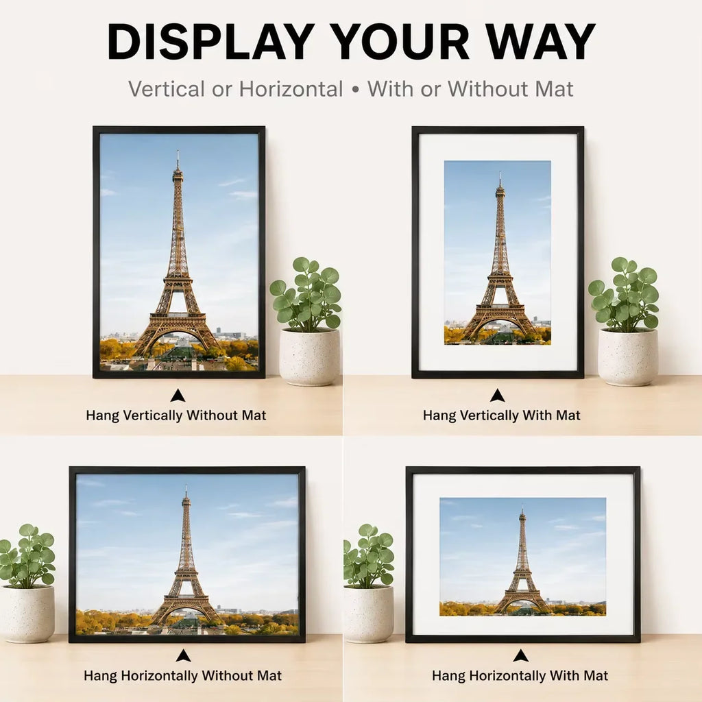 Aluminum Picture Frames Set With Mat For Wall Art Display