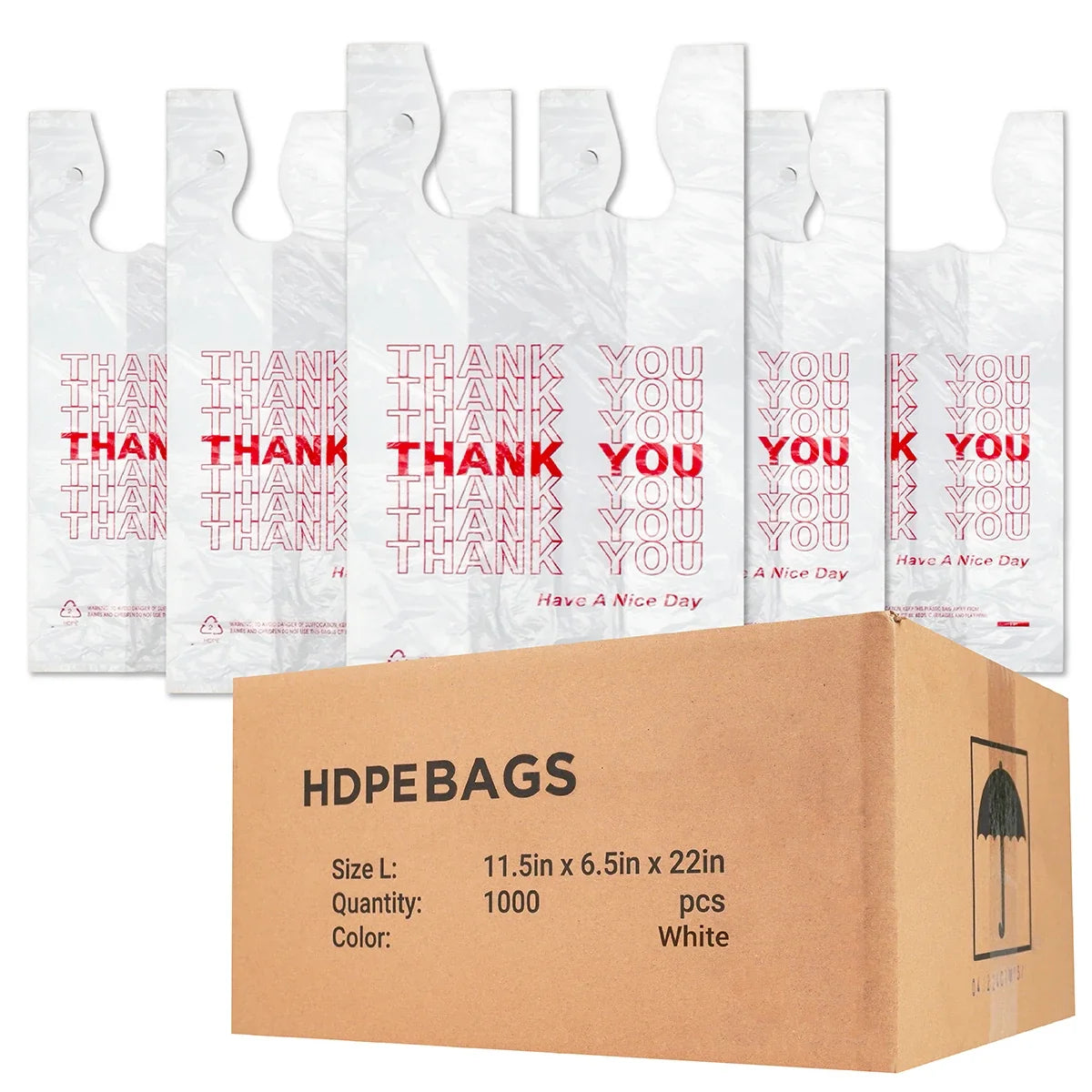 Heavy Duty Thank You T-Shirt Bags HDPE 1000 Count Bulk