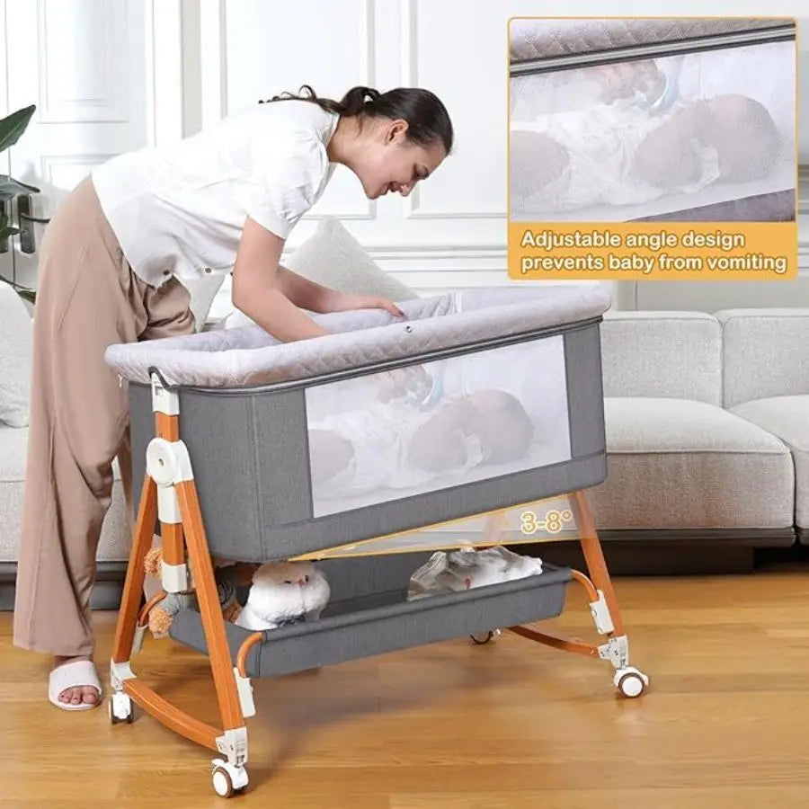 Portable Baby Bassinet 3-In-1 Foldable Crib With Rocking