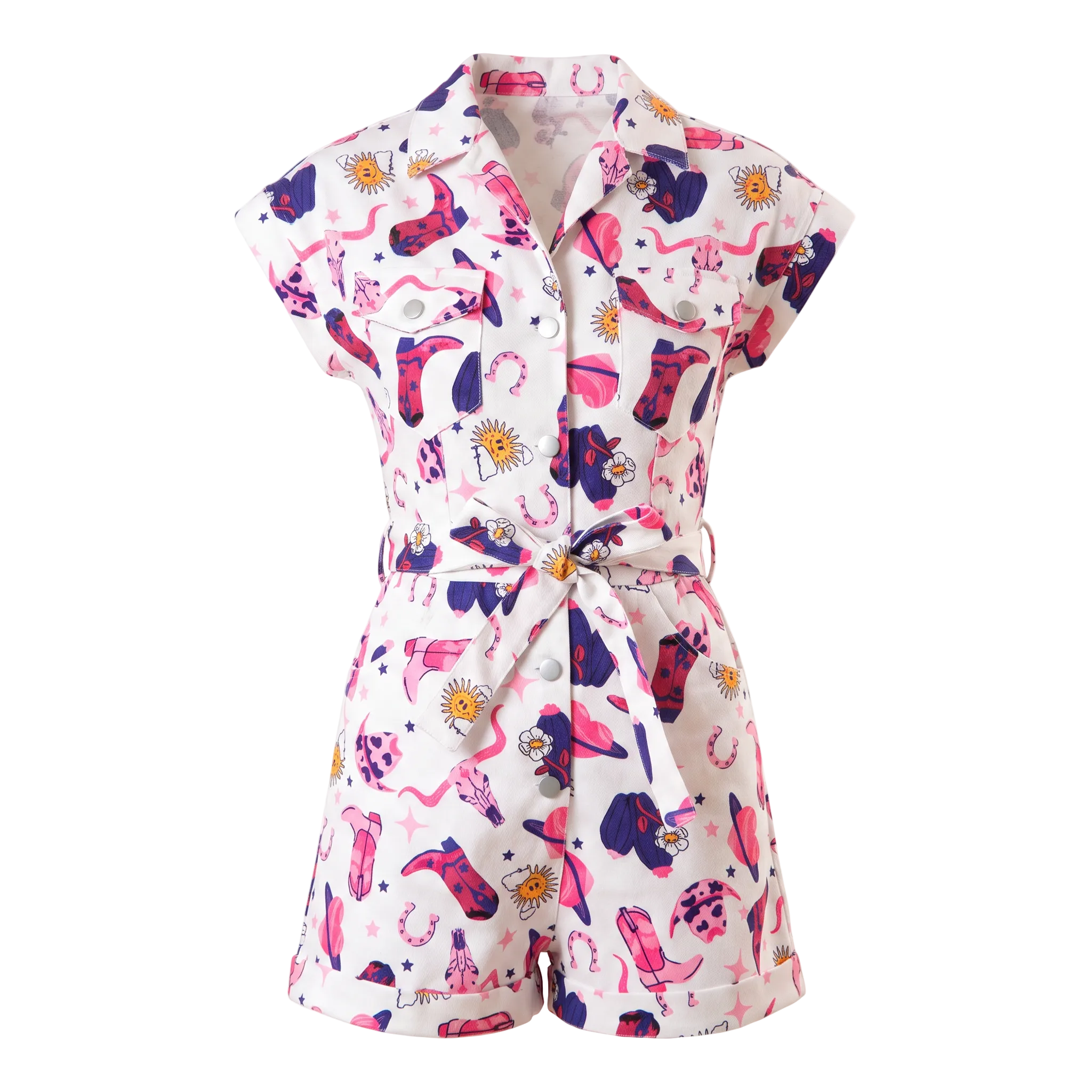 All Over Boots Print Romper | Western Cowgirl Apparel [Sizes SM-L]