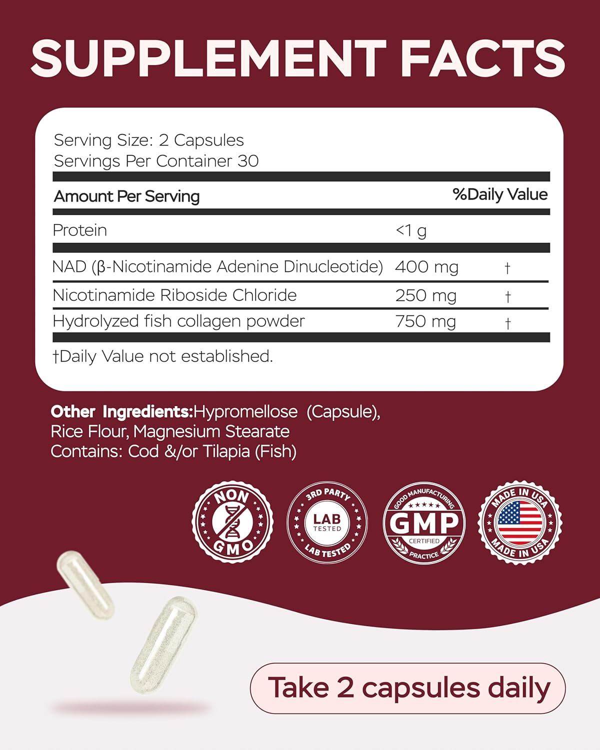 NAD Plus Supplement 1400mg with Nicotinamide Riboside & Collagen