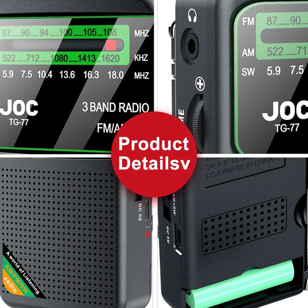 Battery-Operated Pocket Radio with AM/FM/SW Full Band Reception