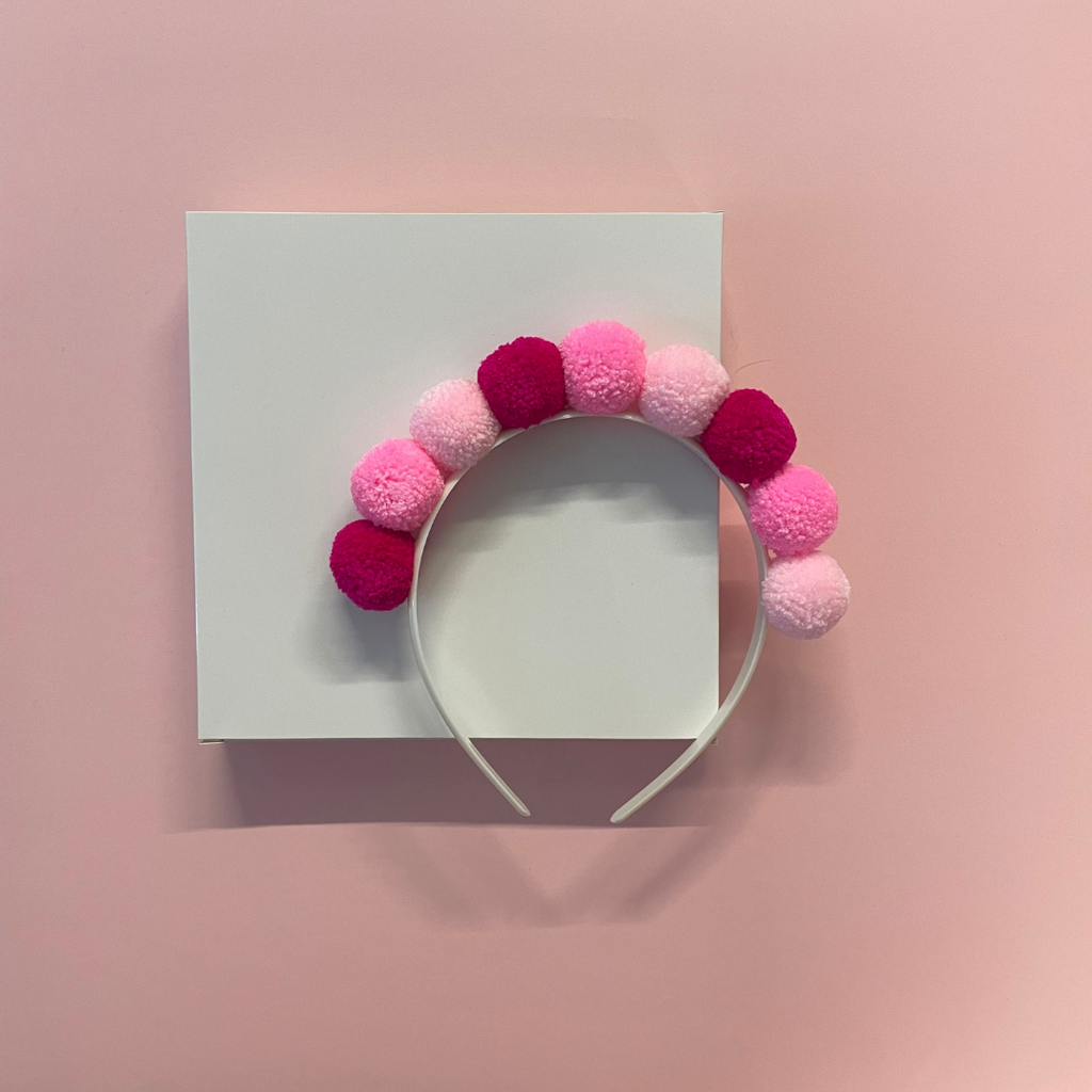 Birthday Pom Pom Headband in Red and Pink