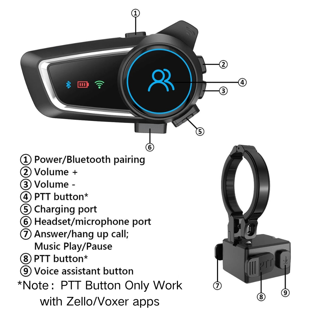 RUYAGE Motorcycle Helmet Bluetooth Headset with Zello PTT