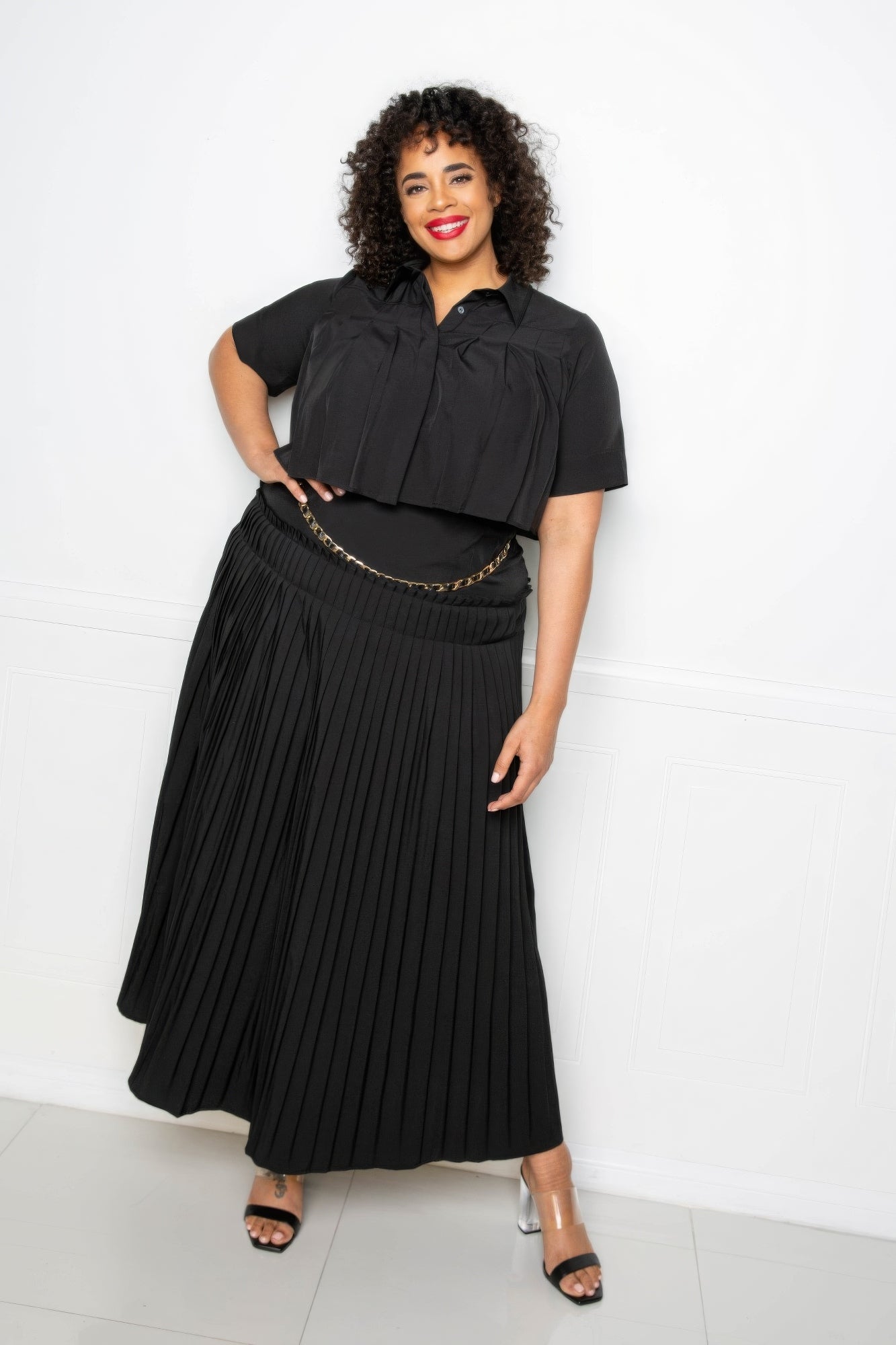 “Ravina” Black Maxi Skirt Set
