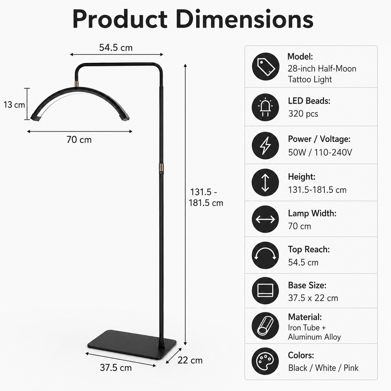 Tattoo Estheticians Pmu Eyelash LED Floor Light,  moon Lamp with phone holder