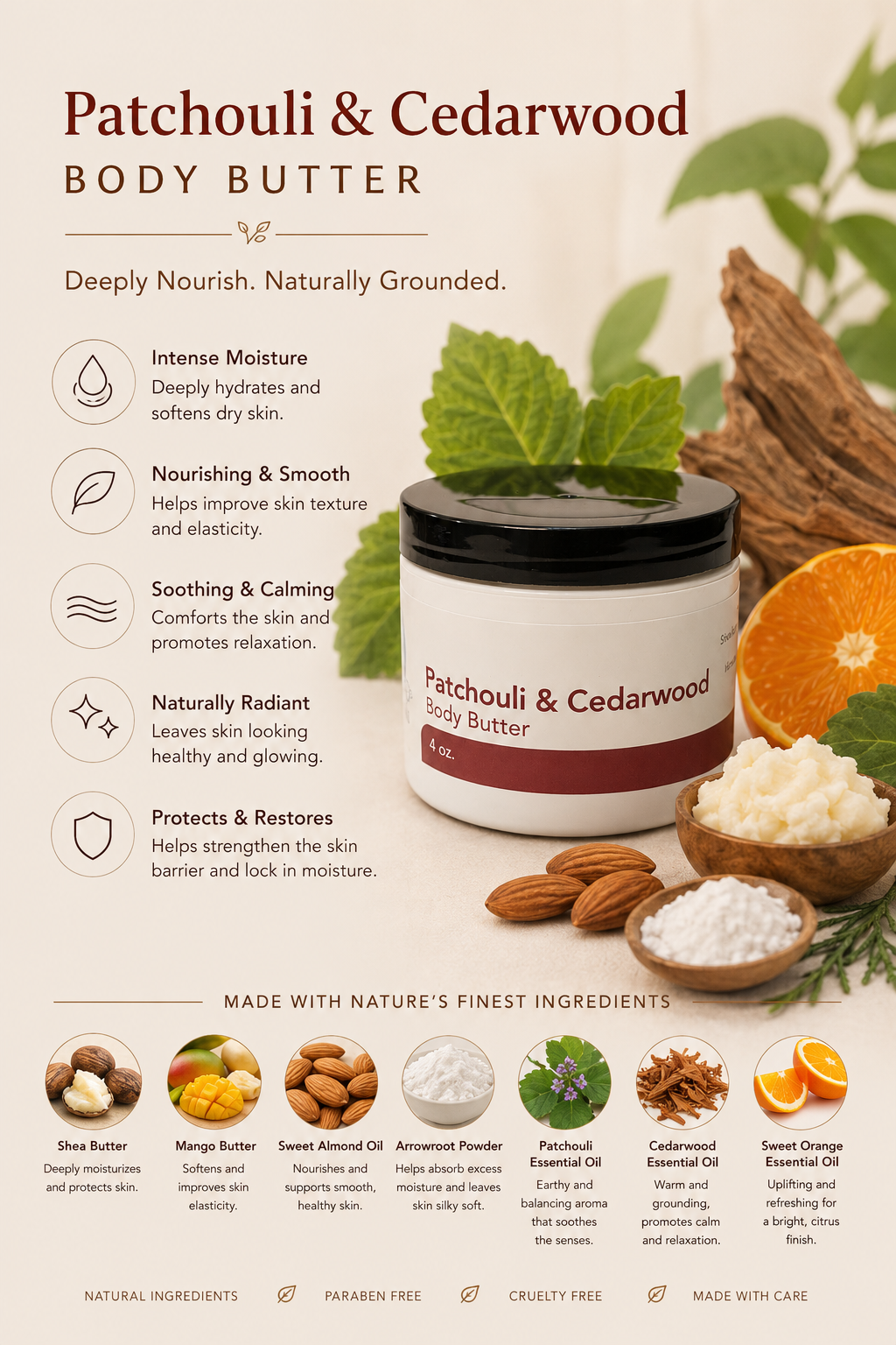 Patchouli & Cedarwood Whipped Body Butter for Dry Skin