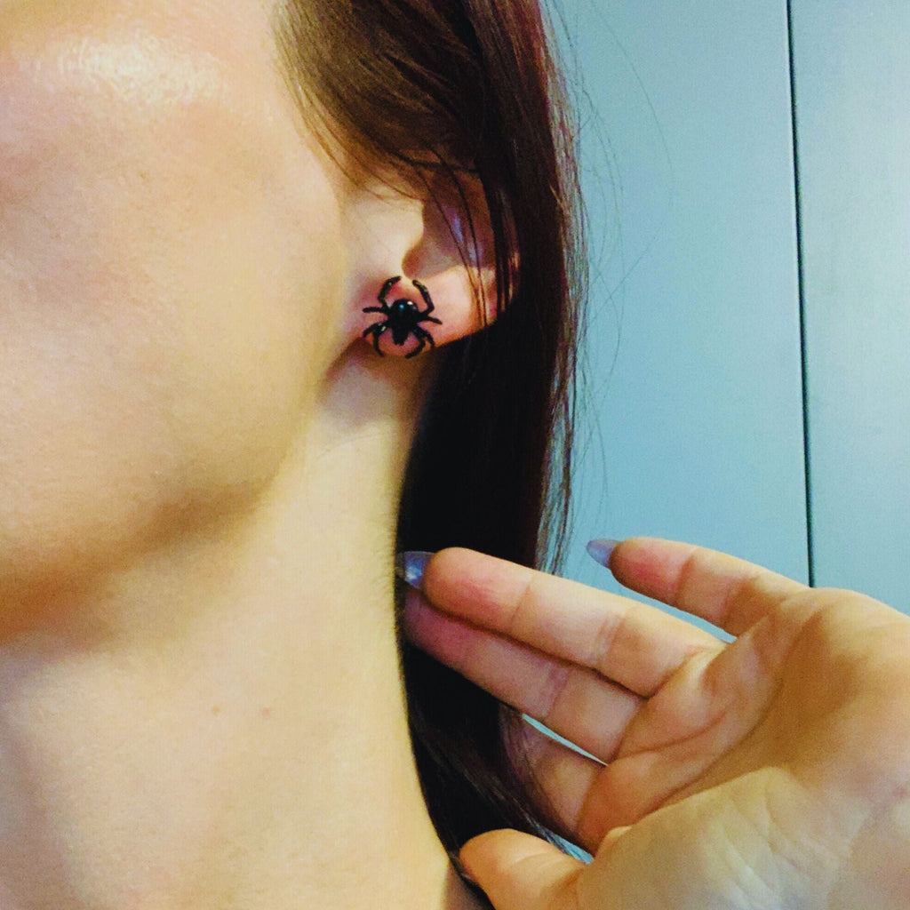 DEAL OF THE DAY: Too Cute to Spook Spider Earrings | Black Studs for Halloween, Spooky, Goth