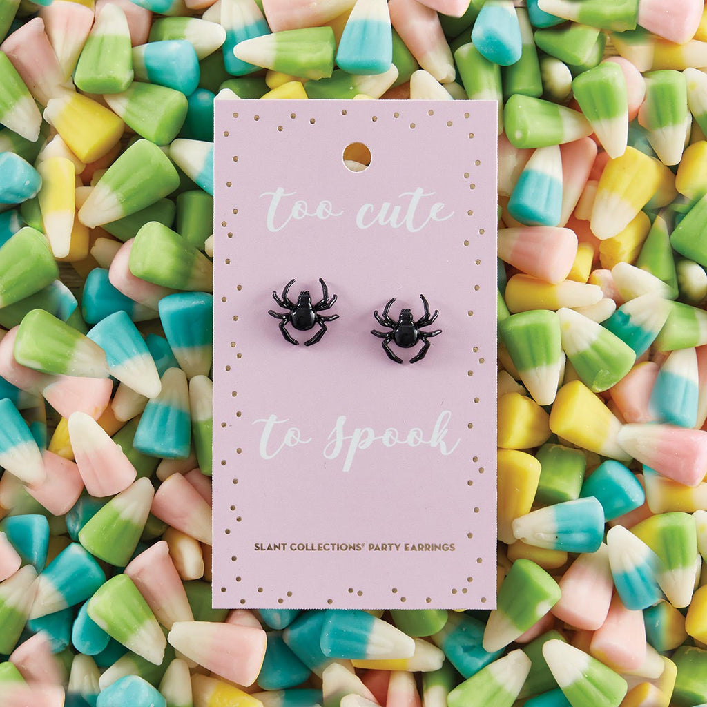 DEAL OF THE DAY: Too Cute to Spook Spider Earrings | Black Studs for Halloween, Spooky, Goth