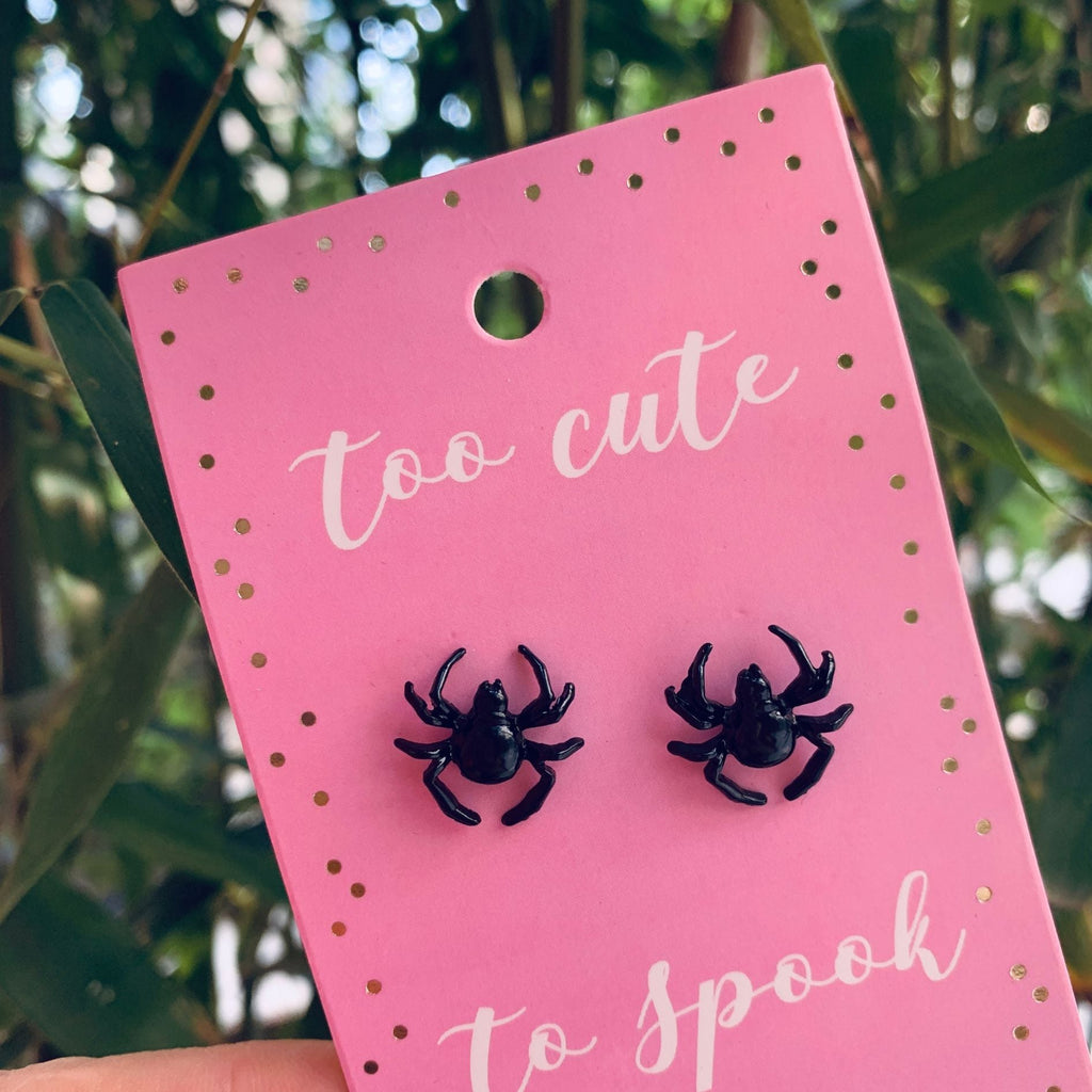 DEAL OF THE DAY: Too Cute to Spook Spider Earrings | Black Studs for Halloween, Spooky, Goth