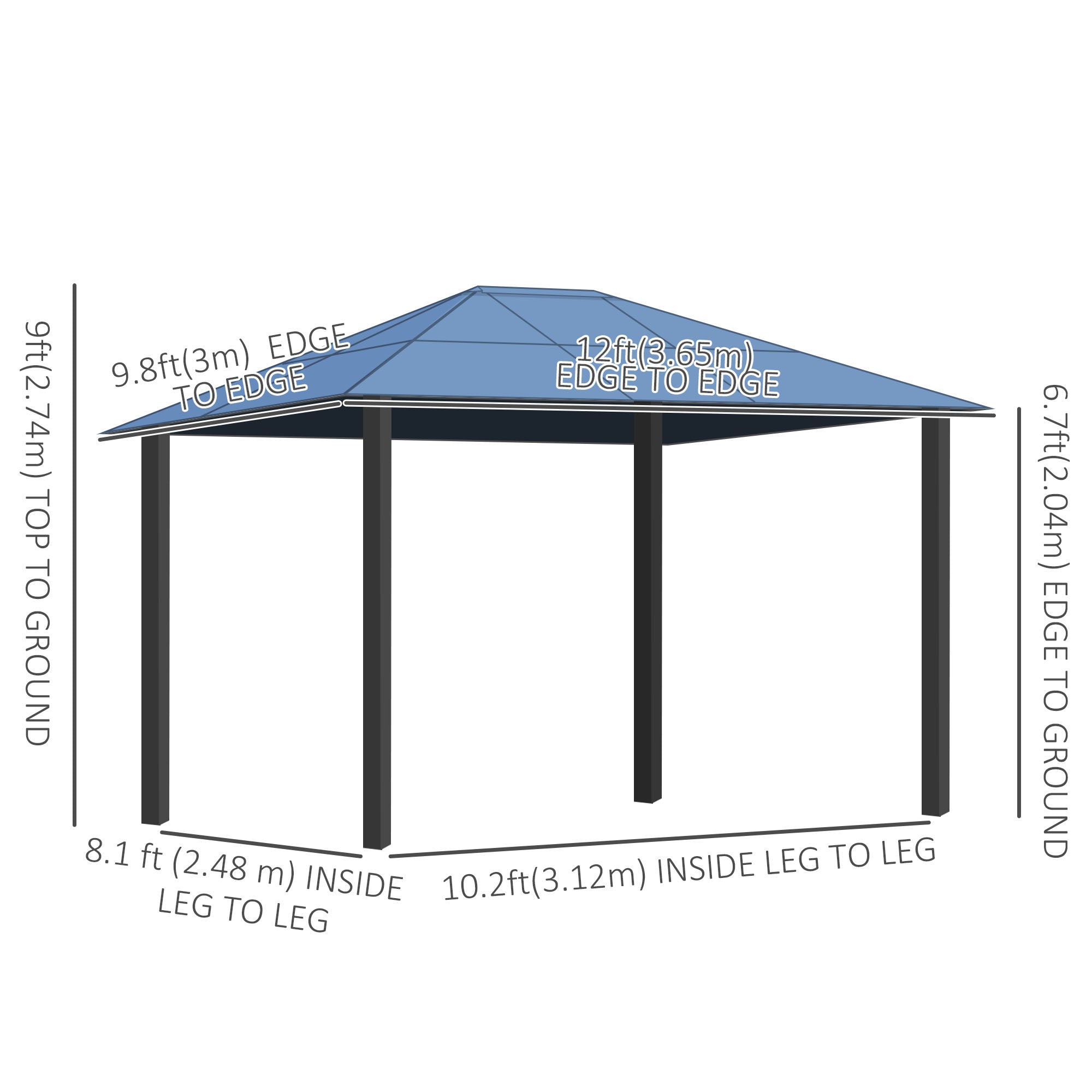 10' x 12' Deluxe Hardtop Gazebo with Polycarbonate Roof