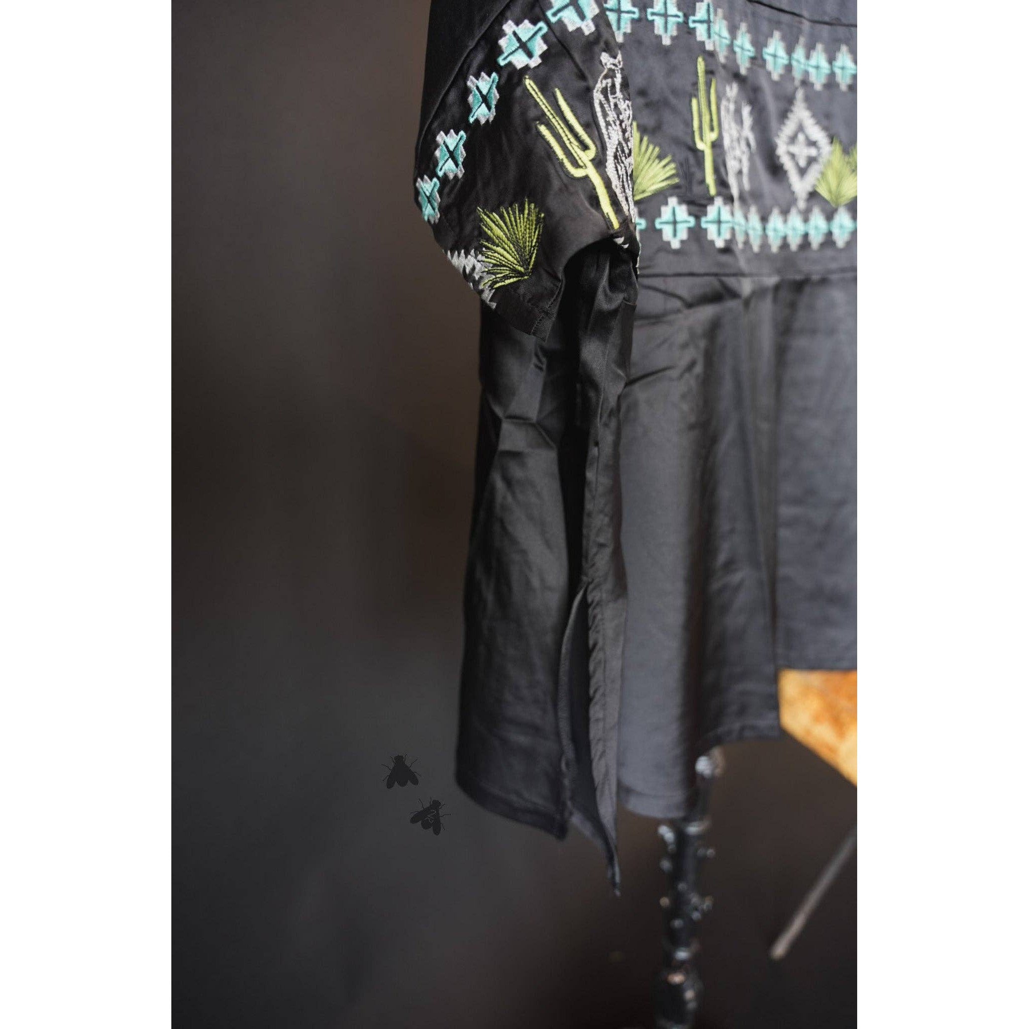 Embroidered Western Motif Poncho Style Satin Look Top "High End Bucks"