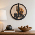Southwestern Desert Cactus Wall Art – Layered Wooden Circle Wall Decor - G987002
