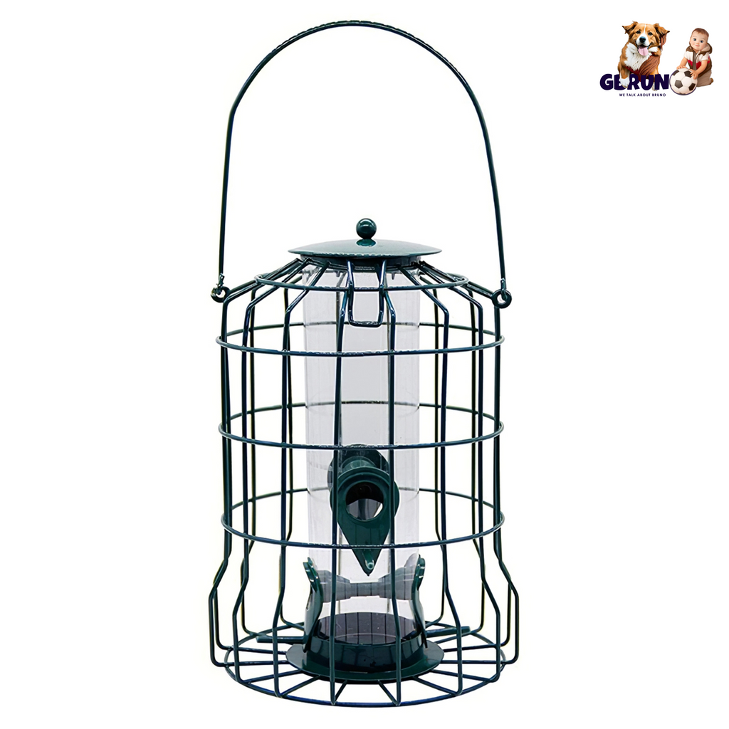 Outdoor Wild Bird Feeder Squirrel-Proof Chew-Proof Metal Hanging Seed Feeder with 4 Feeding Ports for Small Songbirds
