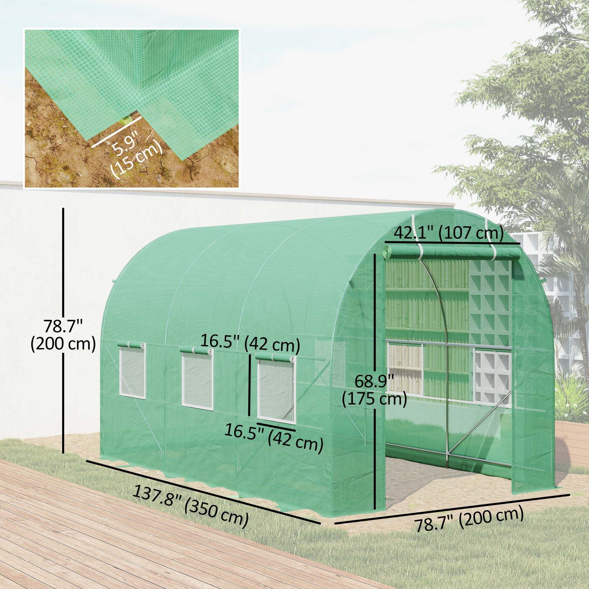 11.5' x 6.6' x 6.6' Green Tunnel Greenhouse with Roll Up Door