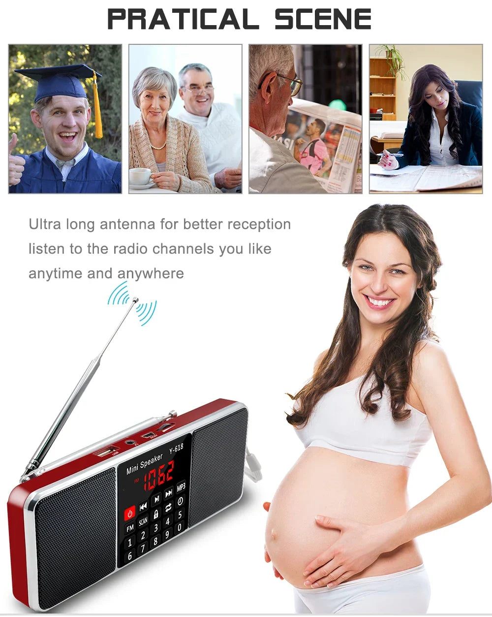 Digital FM Radio Receiver Stereo Red