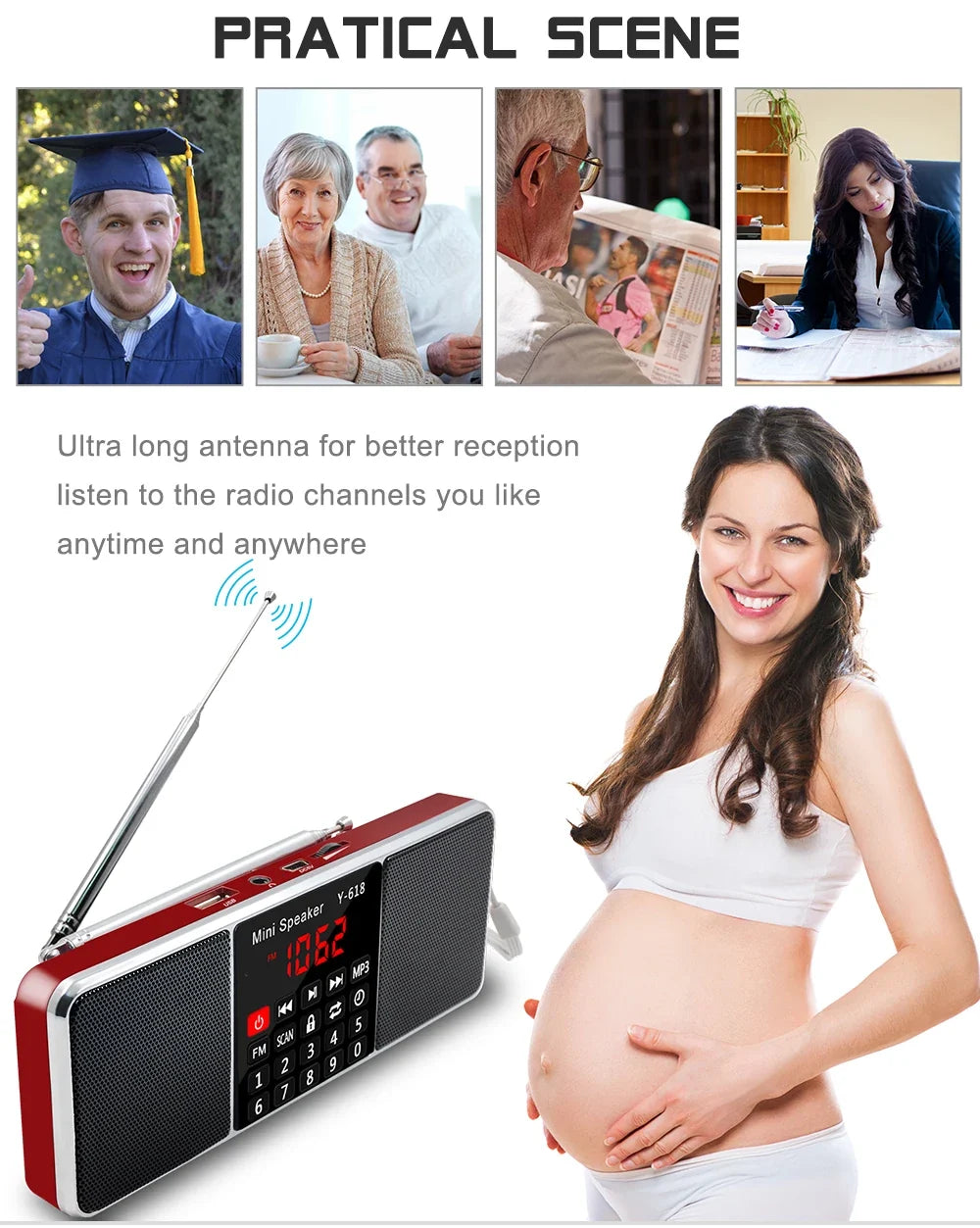 NNEOBA Digital FM Radio Receiver Stereo Red
