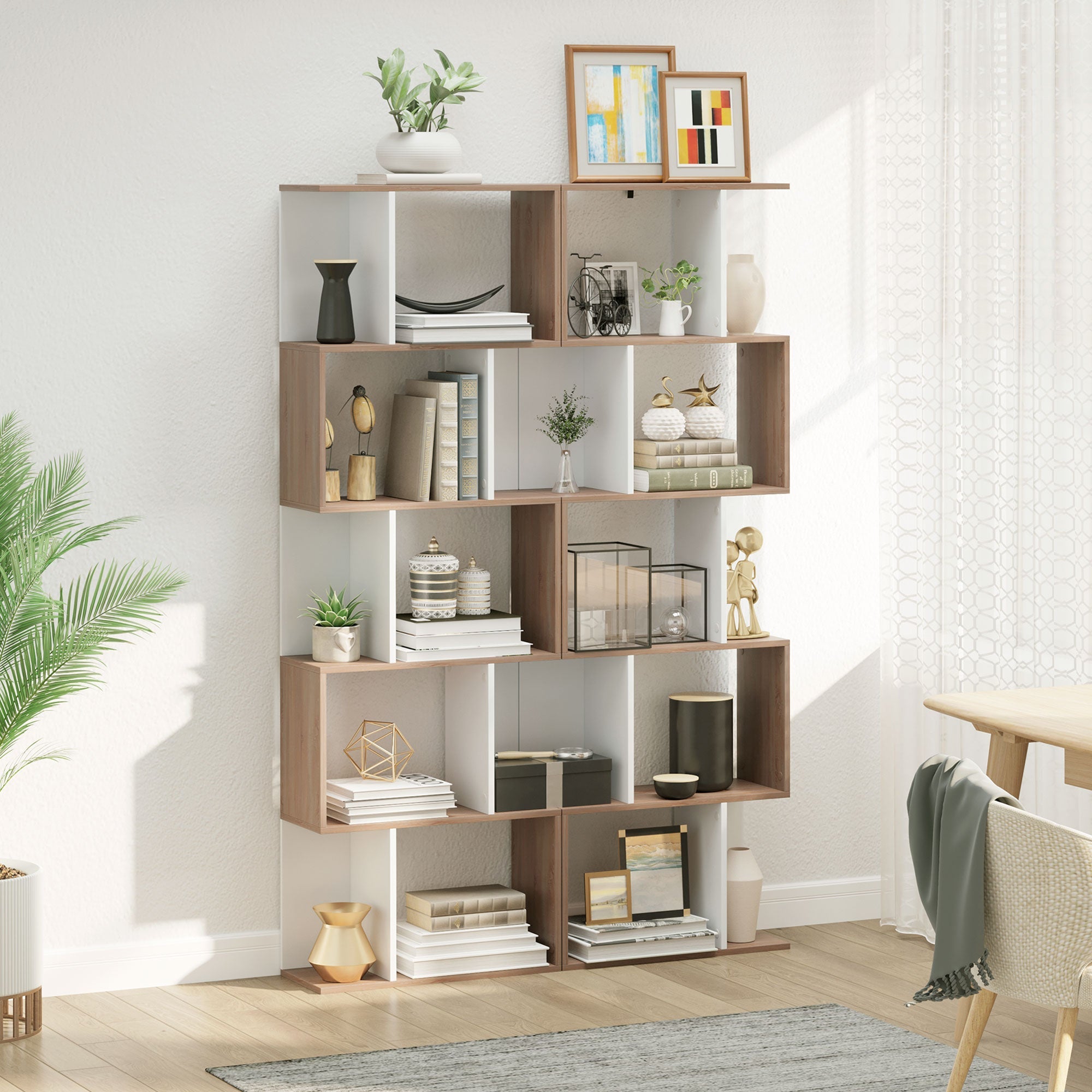 5-Tier Geometric Bookcase Room Divider