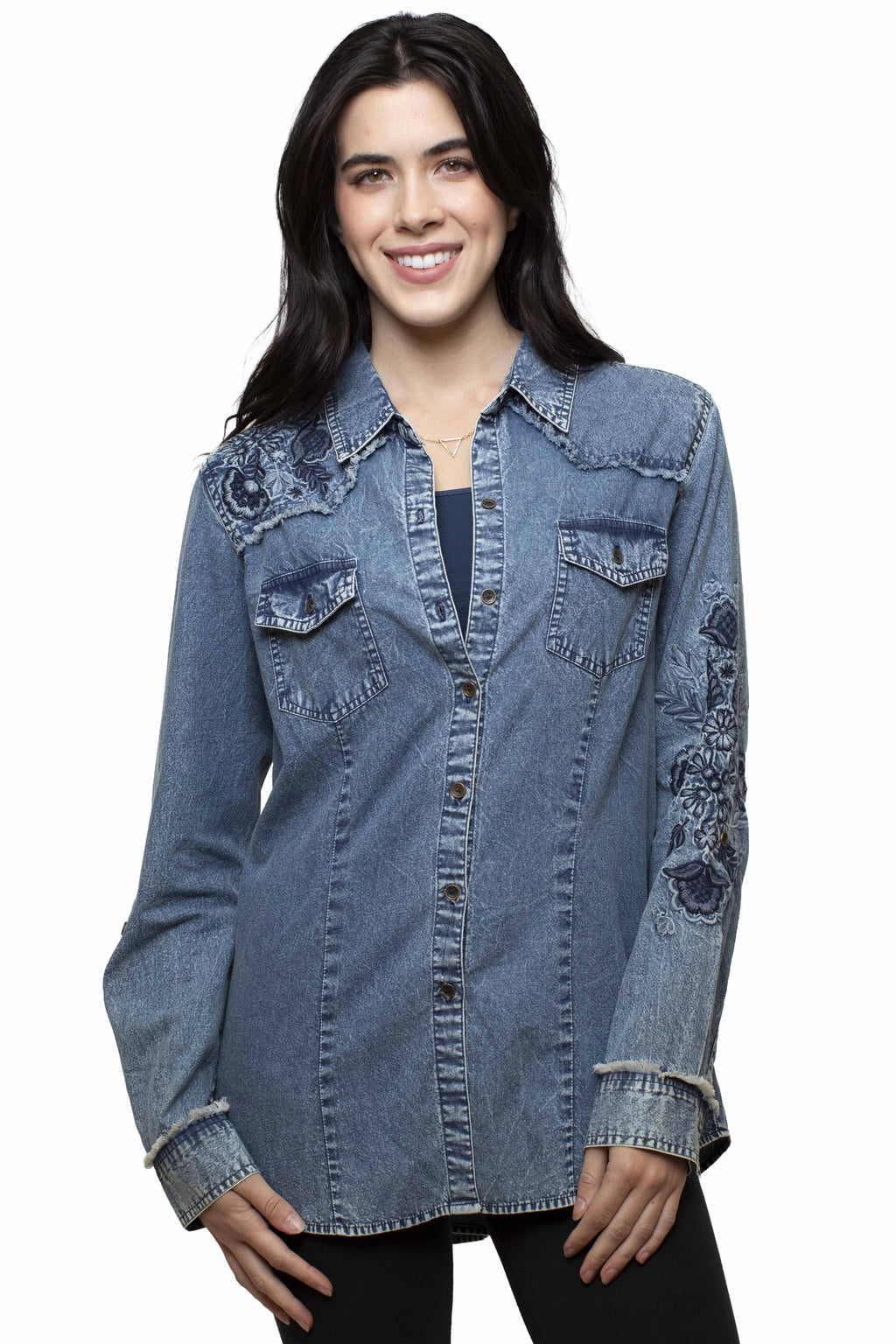 Honey Creek Floral Embroidery - Women's Denim Shirt
