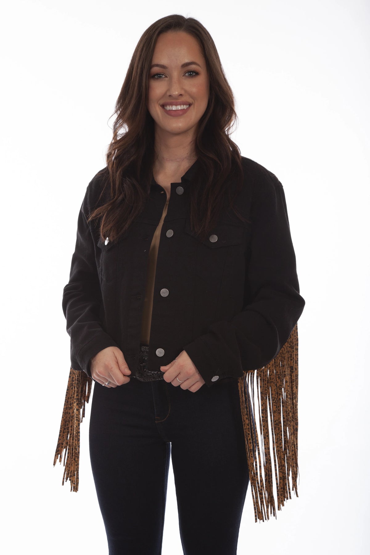 Honey Creek Leopard Fringe - Women's Jean Jacket