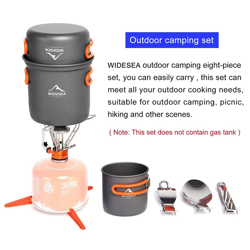 Widesea Camping Cookware Set Portable Pot Stove Knife Fork Cup