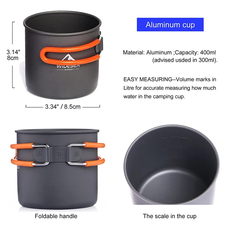 Widesea Camping Cookware Set Portable Pot Stove Knife Fork Cup