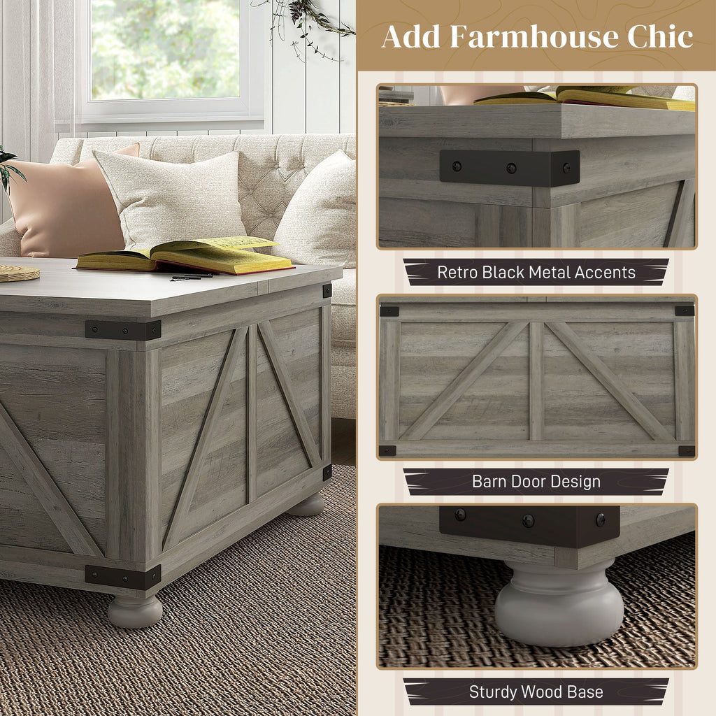Farmhouse Square Coffee Table with Flip-Top Storage - Distressed Grey