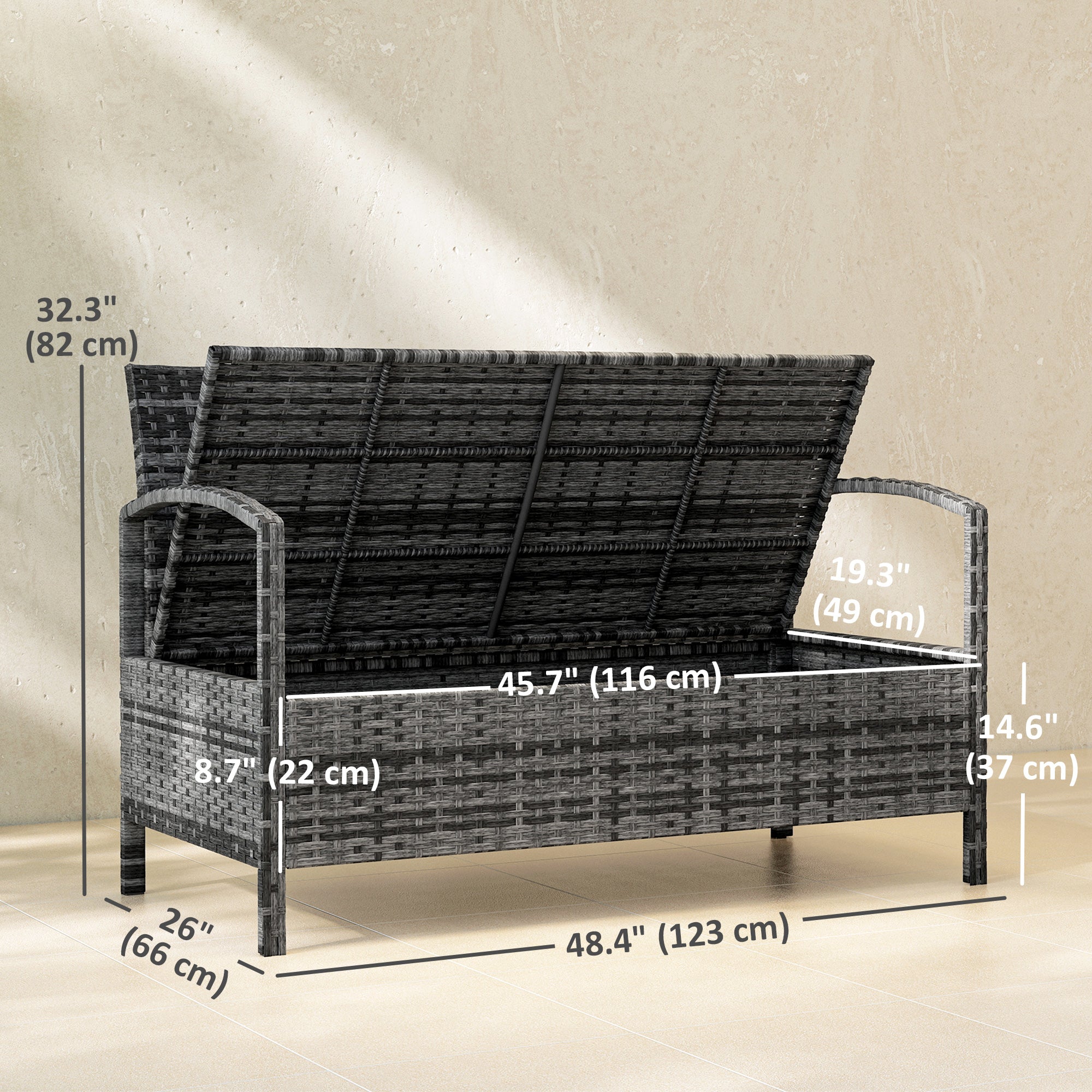 33 Gallon Wicker Deck Box Bench with Cushion
