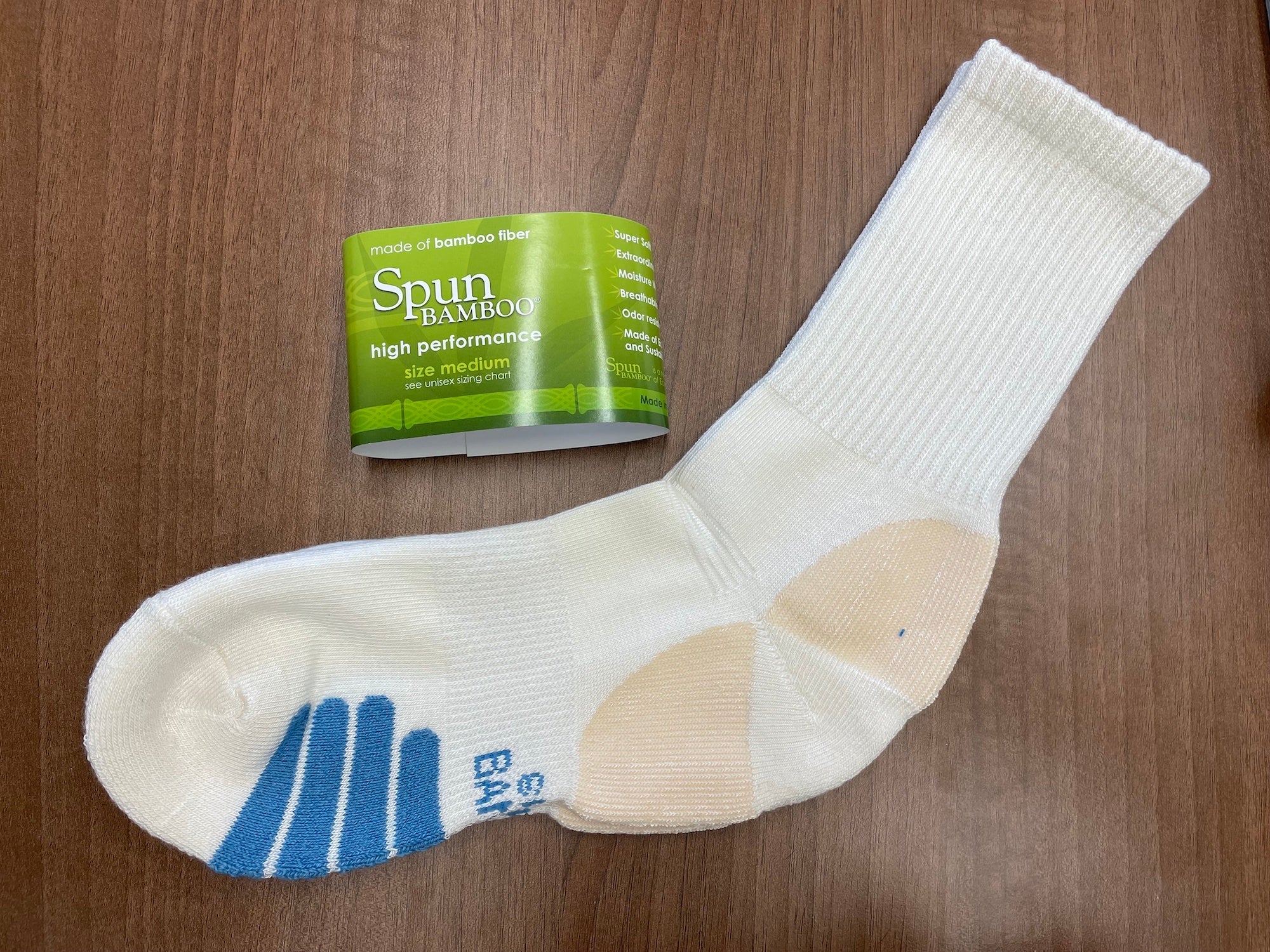 High Performance Crew Bamboo Viscose Socks – Natural with Blue Padding, 5-Pack