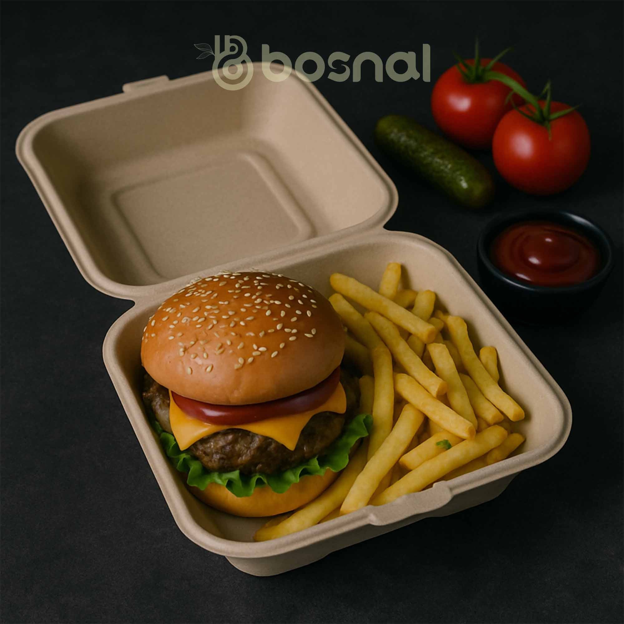6 Inch Compostable Square Clamshell Containers, 500 Pcs, 100% Sugarcane Bagasse, Microwave Safe, BPA-Free, Eco-Friendly Takeout Boxes