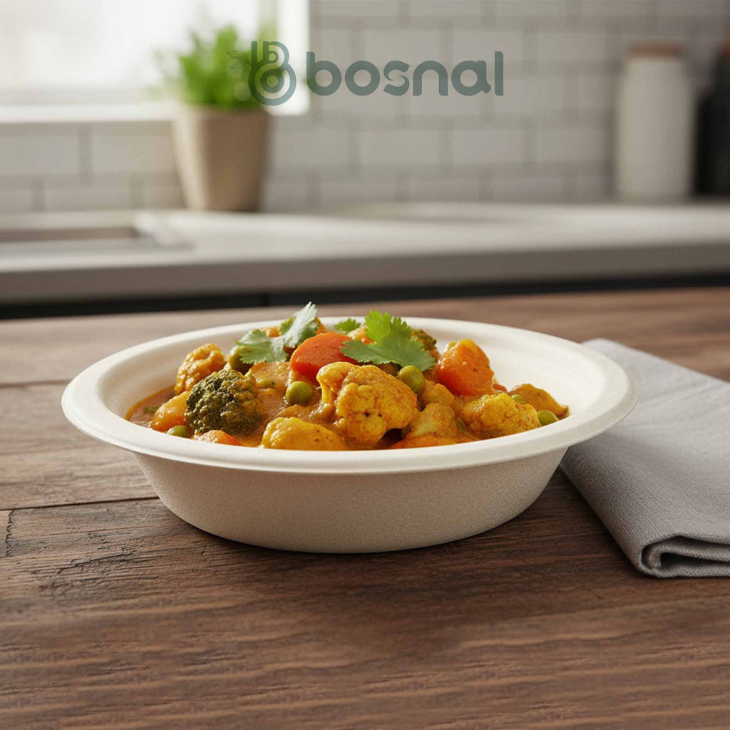 16 Oz Round Bagasse Compostable Bowls – 500 Pcs, 100% Sugarcane Pulp, Biodegradable, Durable for Hot & Cold Foods, Microwave Safe