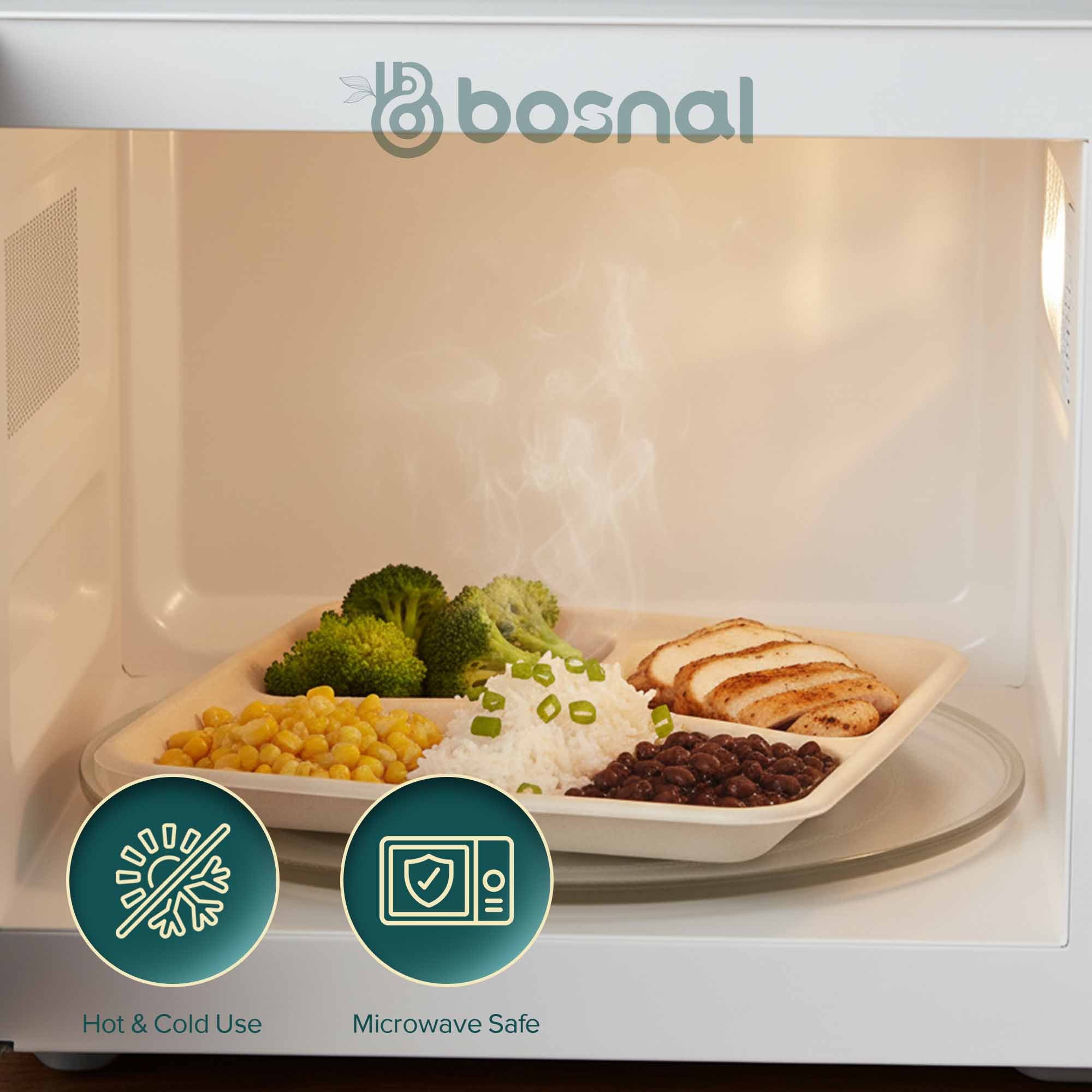 5 Compartment Compostable Trays, 400 Pcs, 100% Sugarcane Bagasse, Eco-Friendly Meal Trays, Microwave Safe, BPA-Free, Sturdy